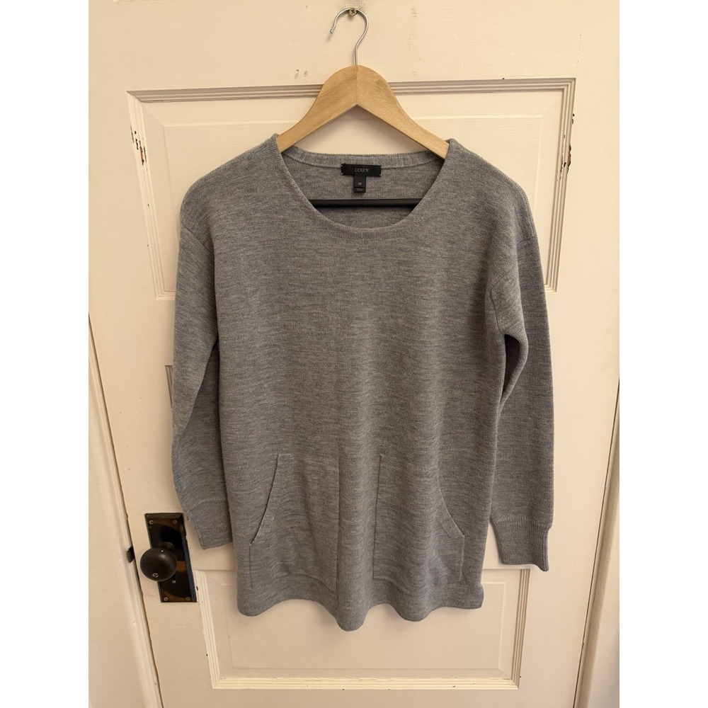 J. Crew Women's Gray Long Sleeve 100% Merino Wool Tunic Sweater Pockets Size XS‎